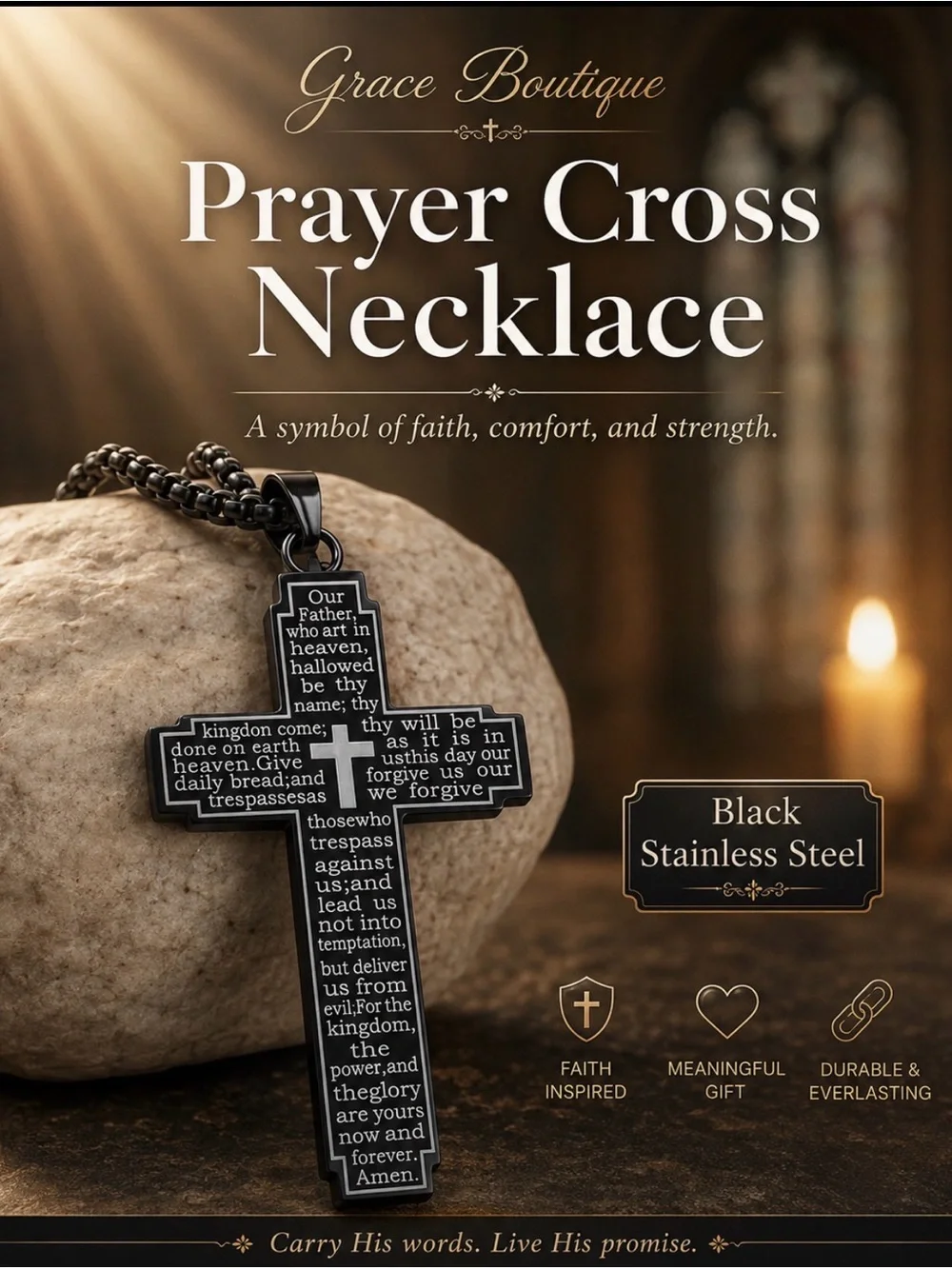 Grace Boutique Black Stainless Steel Cross Necklace
